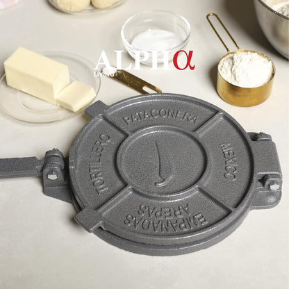 Alpha Living Tortilla Press – 8 Inch Cast Iron Quesadilla Maker – Heavy Duty Empanada Maker Press – Cast Iron Tortilla Maker for Kitchen, Home Use