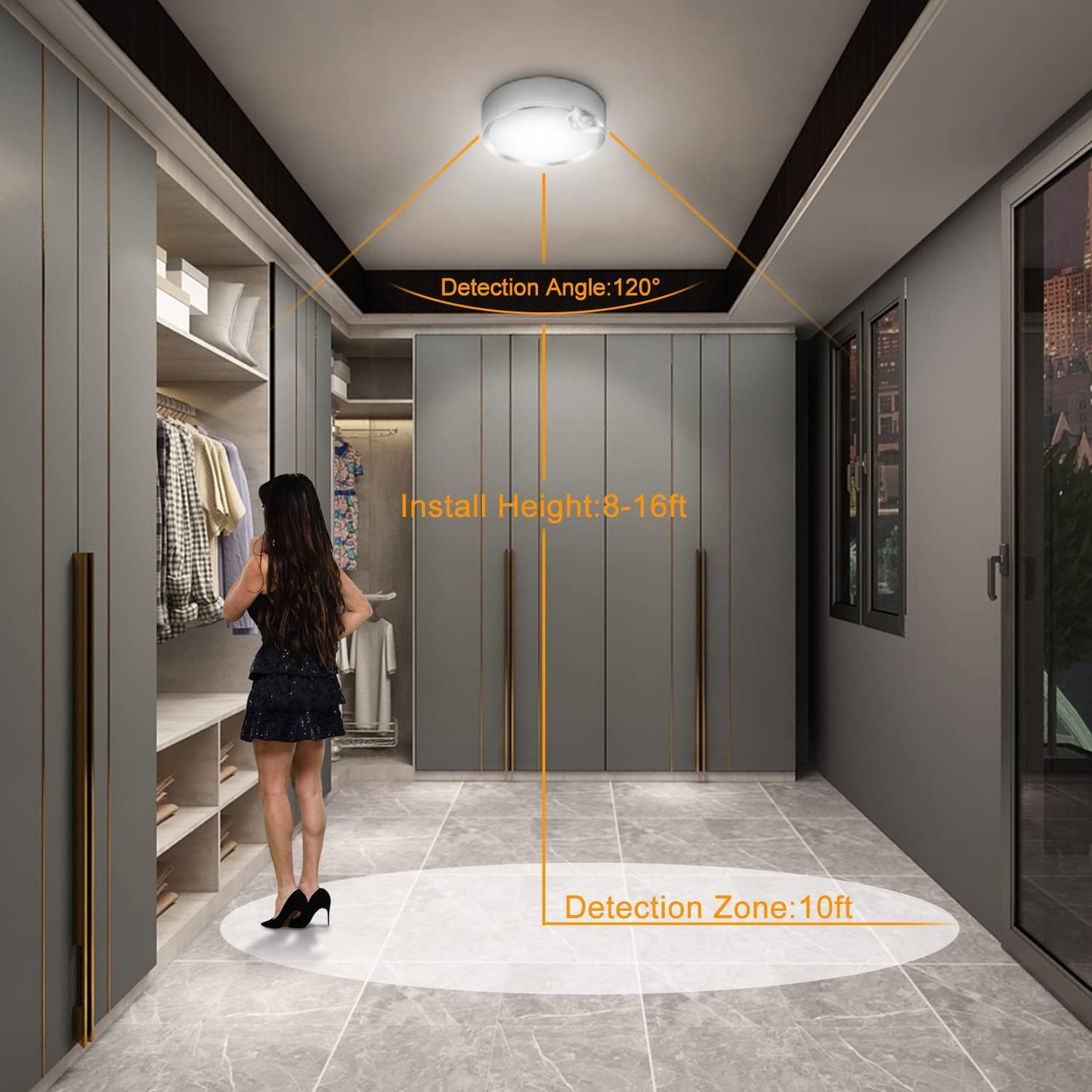 Yurnero Motion Sensor Ceiling Light Battery Operated Battery Powered Ceiling Light with 400LM 6000K 7.8 Inch Motion Activated Light for Closet Stair Hallway Shower Shed Garage Pantry Basement Porch