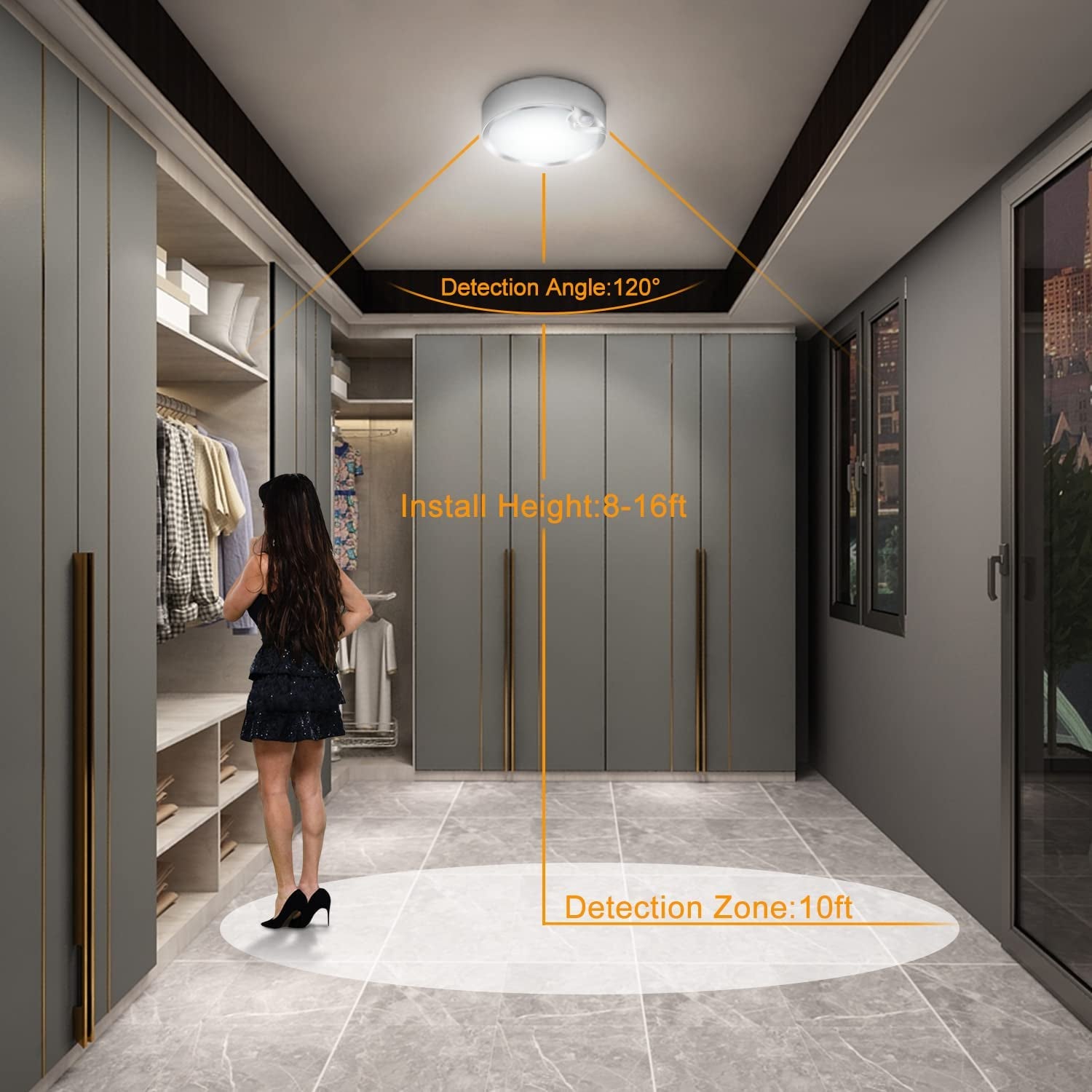Yurnero Motion Sensor Ceiling Light Battery Operated Battery Powered Ceiling Light with 400LM 6000K 7.8 Inch Motion Activated Light for Closet Stair Hallway Shower Shed Garage Pantry Basement Porch