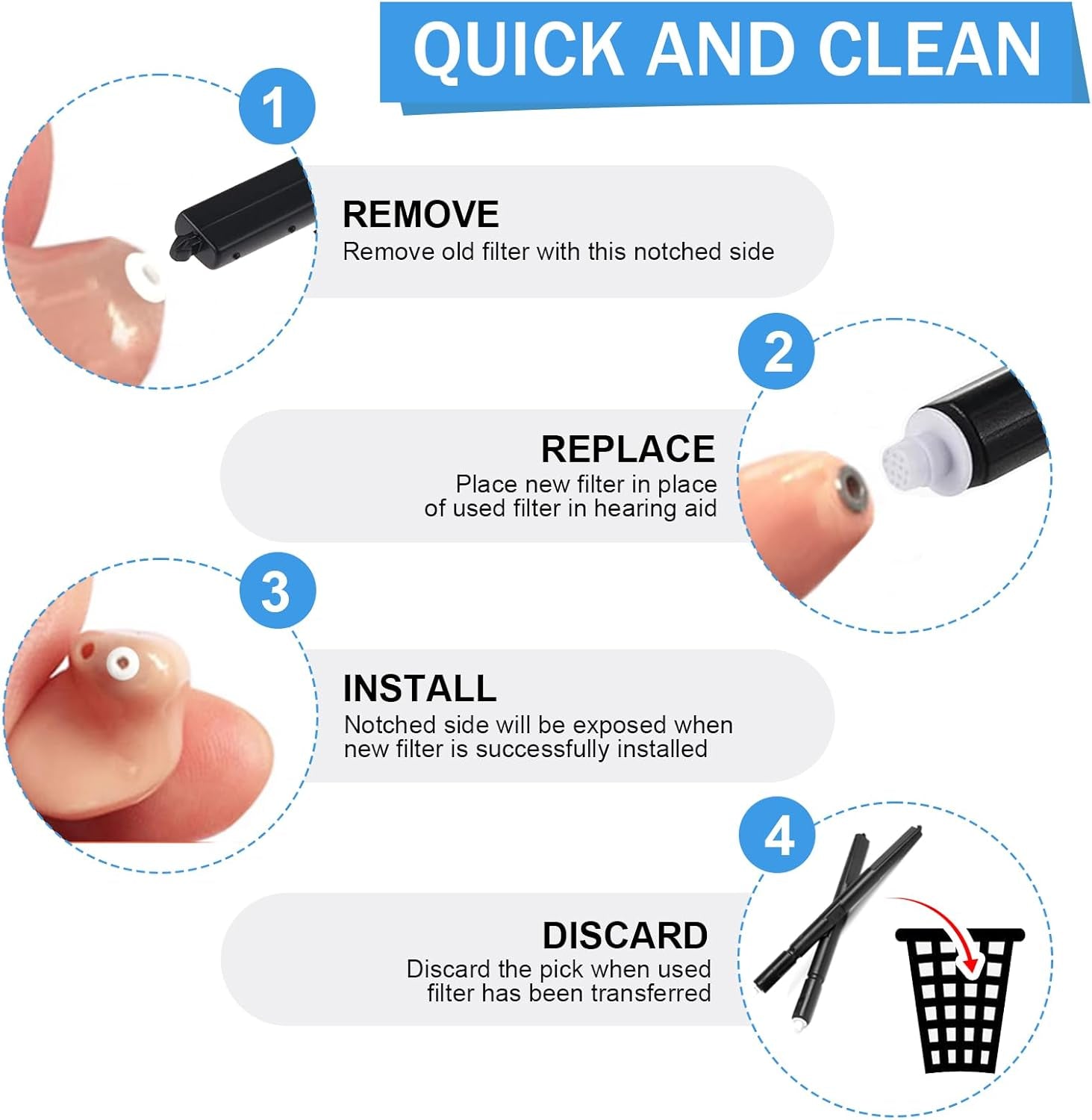 (40 Pcs) Phonak Cerumen Stop Wax Guard Filters for Hearing Aids Supplies, Hearing Aid Filters Resound, Widex and Beltone, Hear Clear Hearing Aid Accessories,Replacement Parts Cleaning Kit (5 Packs)