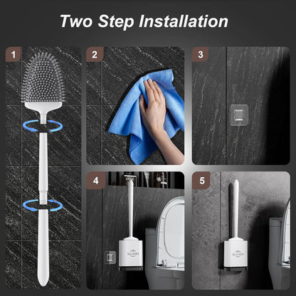 Sellemer Toilet Brush and Holder Set - Flexible Toilet Bowl Brush Head with Silicone Bristles, Compact Size for Storage and Organization, Ventilation Slots Base (1 Pack, Pearl White)