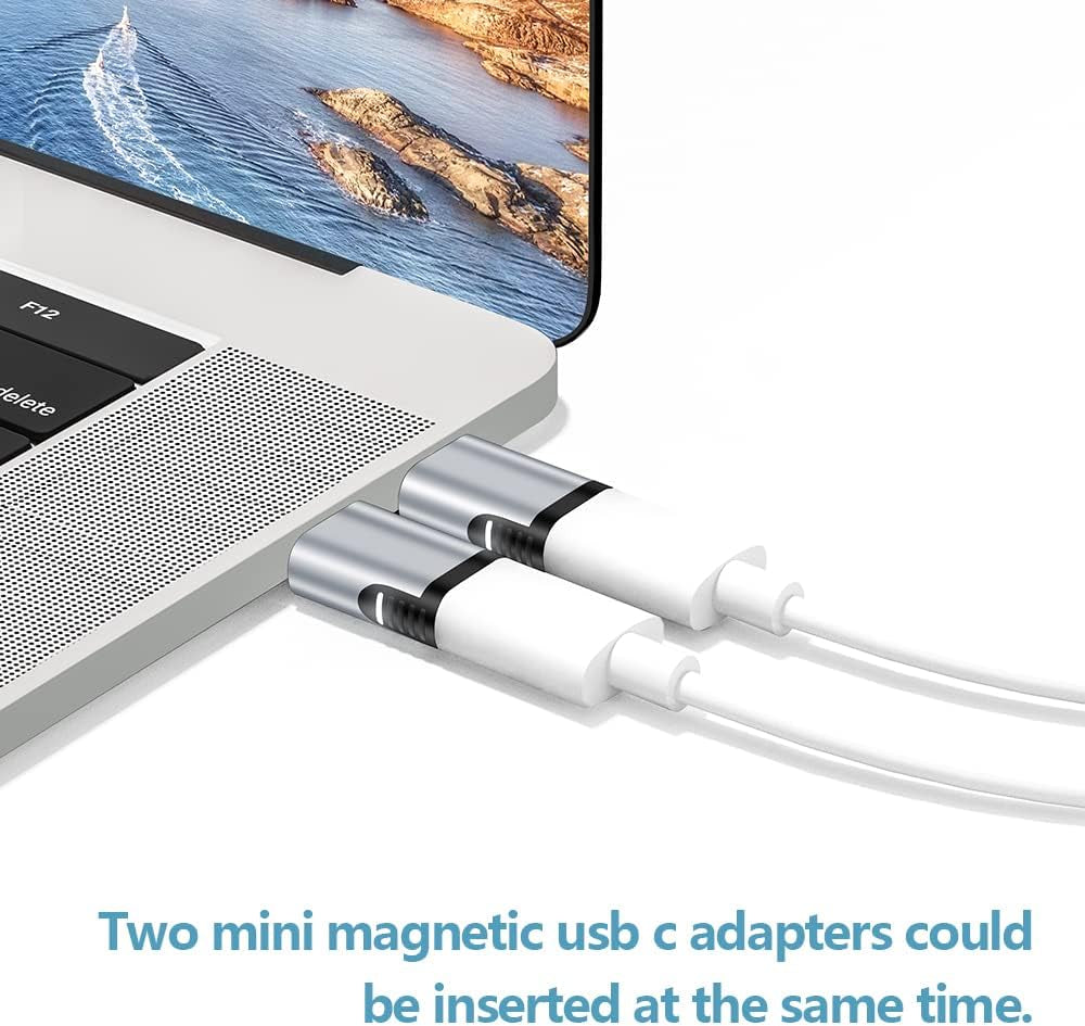 Magnetic USB C Adapter 2 Pack 24 Pin Mini Magnetic USB C Adapter Connector Straight 100W PD Fast Charge 20Gbs Data Transfer USB3.1