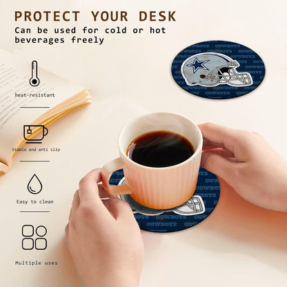 Coasters for Drinks，Cup Coasters Set of 4 for Tabletop,Coffee Table，Blue White Design Drinking Coaster for Sport Football Fans，4 Inches Non-Slip Rubber Base