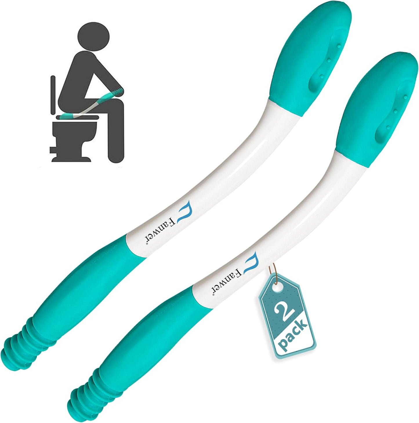 Fanwer Toilet Aids for Wiping Bottom - 15.7" Long Reach Comfort Butt Wiper Tools - Bottom Buddy Wiping Aid Self Assist for Men, Women, Disabled,Elderly,Pregnant,And Back Surgery Recovery (2 Pack)