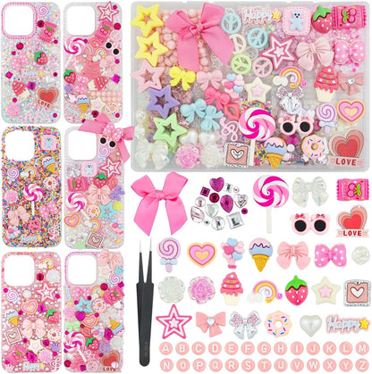 Dodobeads 1430 Pcs Junk Phone Case Decoration Kit, Charms for Customizing Cases, Kawaii Bow, Letter Beads, Nail Accessories, Flatback Pearls, Rhinestones, Cute Aesthetic Decor for Personalization