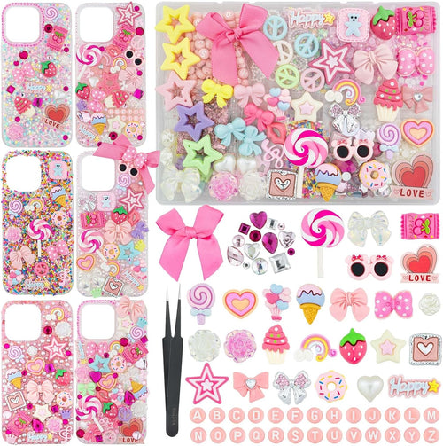 Dodobeads 1430 Pcs Junk Phone Case Decoration Kit, Charms for Customizing Cases, Kawaii Bow, Letter Beads, Nail Accessories, Flatback Pearls, Rhinestones, Cute Aesthetic Decor for Personalization