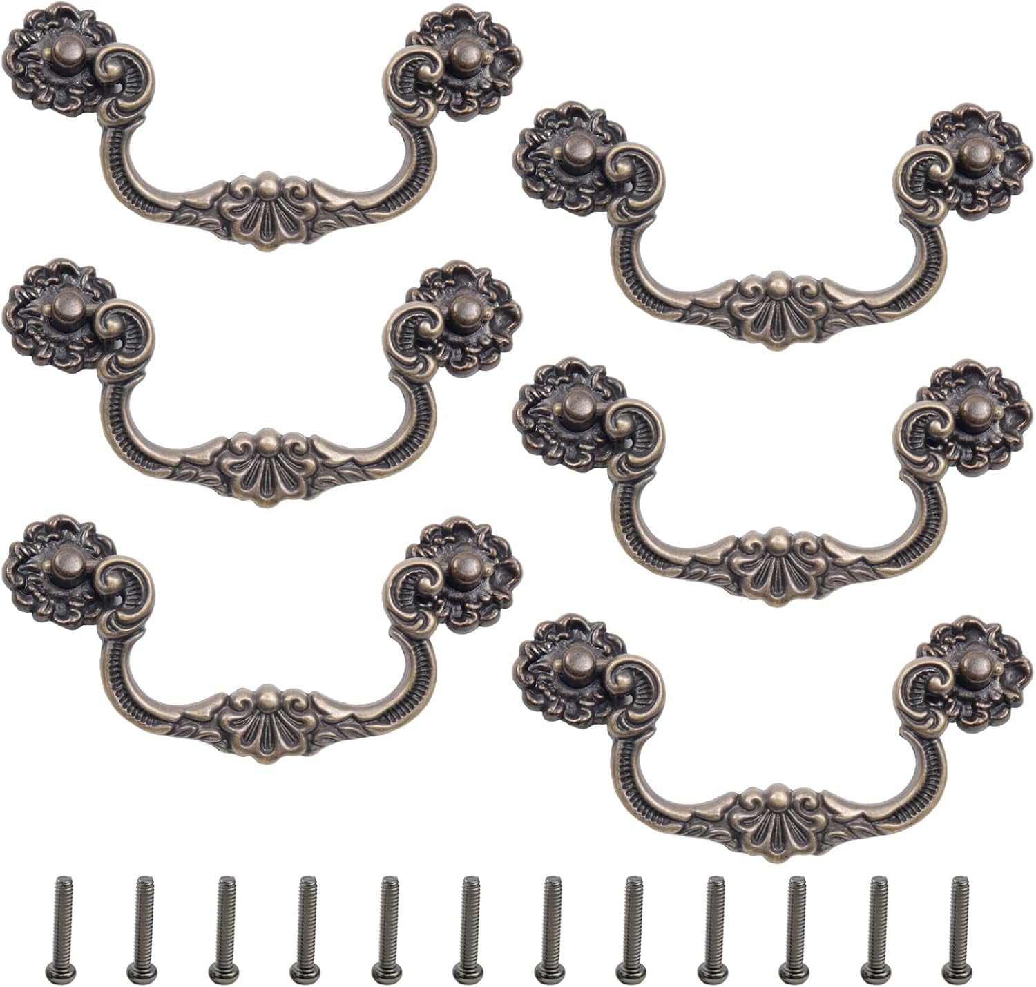6 Pcs Antique Bail Handle Drop Pulls Vintage Bronze Drop Bail Drawer Pulls Cabinet Pull Handles for Closets, Cabinet, Drawer, Furniture (3.78" Hole Centers, 5.15" Total Length)