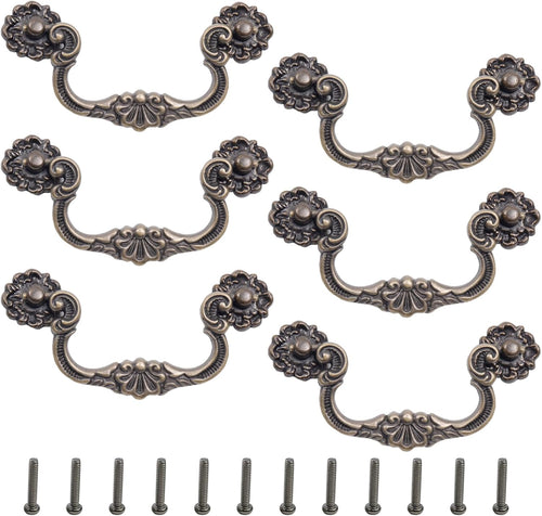 6 Pcs Antique Bail Handle Drop Pulls Vintage Bronze Drop Bail Drawer Pulls Cabinet Pull Handles for Closets, Cabinet, Drawer, Furniture (3.78" Hole Centers, 5.15" Total Length)