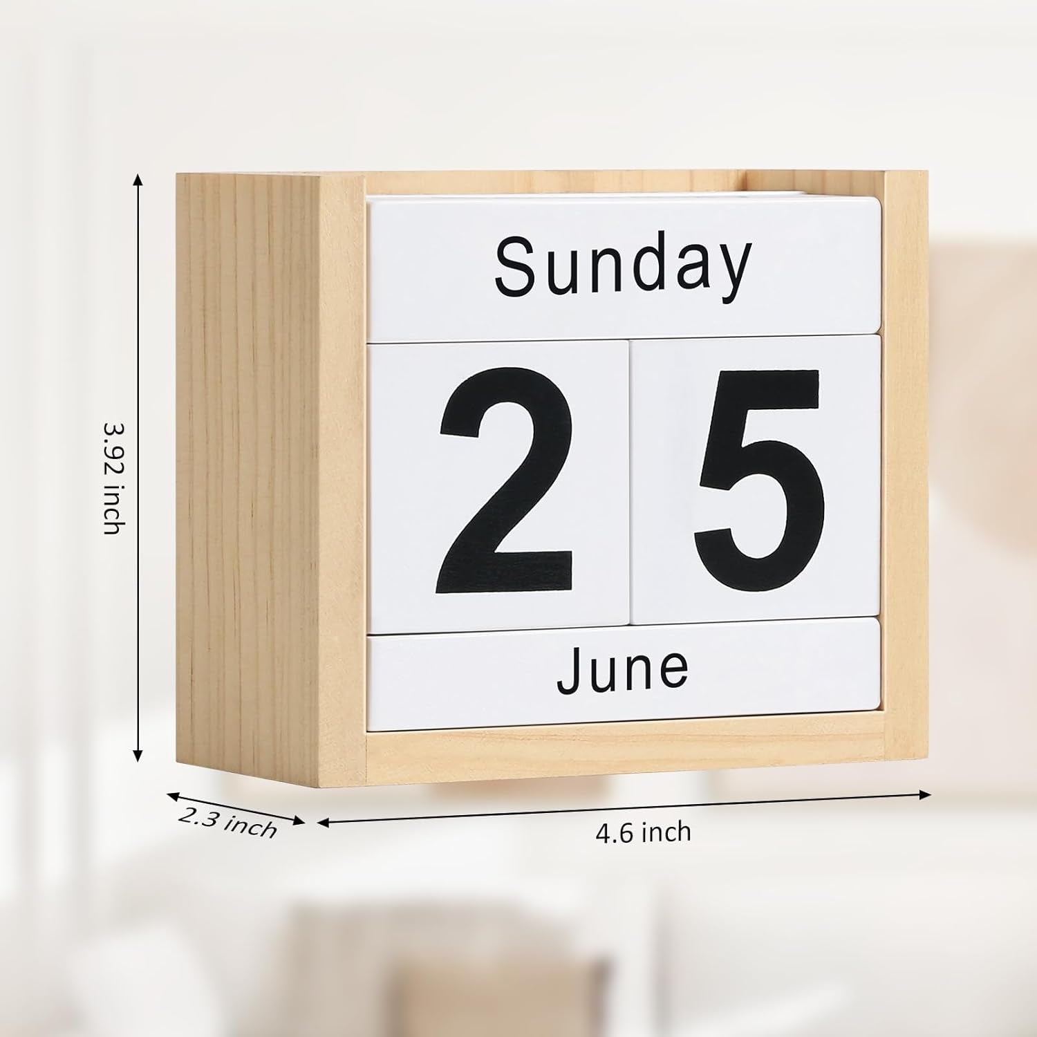 Wooden Block Calendar for Desk, Daily Desktop Perpetual Desk Calendar, Cute Date Display Blocks Desk Accessory for Home Office Decor, Teacher, Classroom, Reusable Yearly, Wood Grain