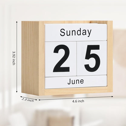Wooden Block Calendar for Desk, Daily Desktop Perpetual Desk Calendar, Cute Date Display Blocks Desk Accessory for Home Office Decor, Teacher, Classroom, Reusable Yearly, Wood Grain