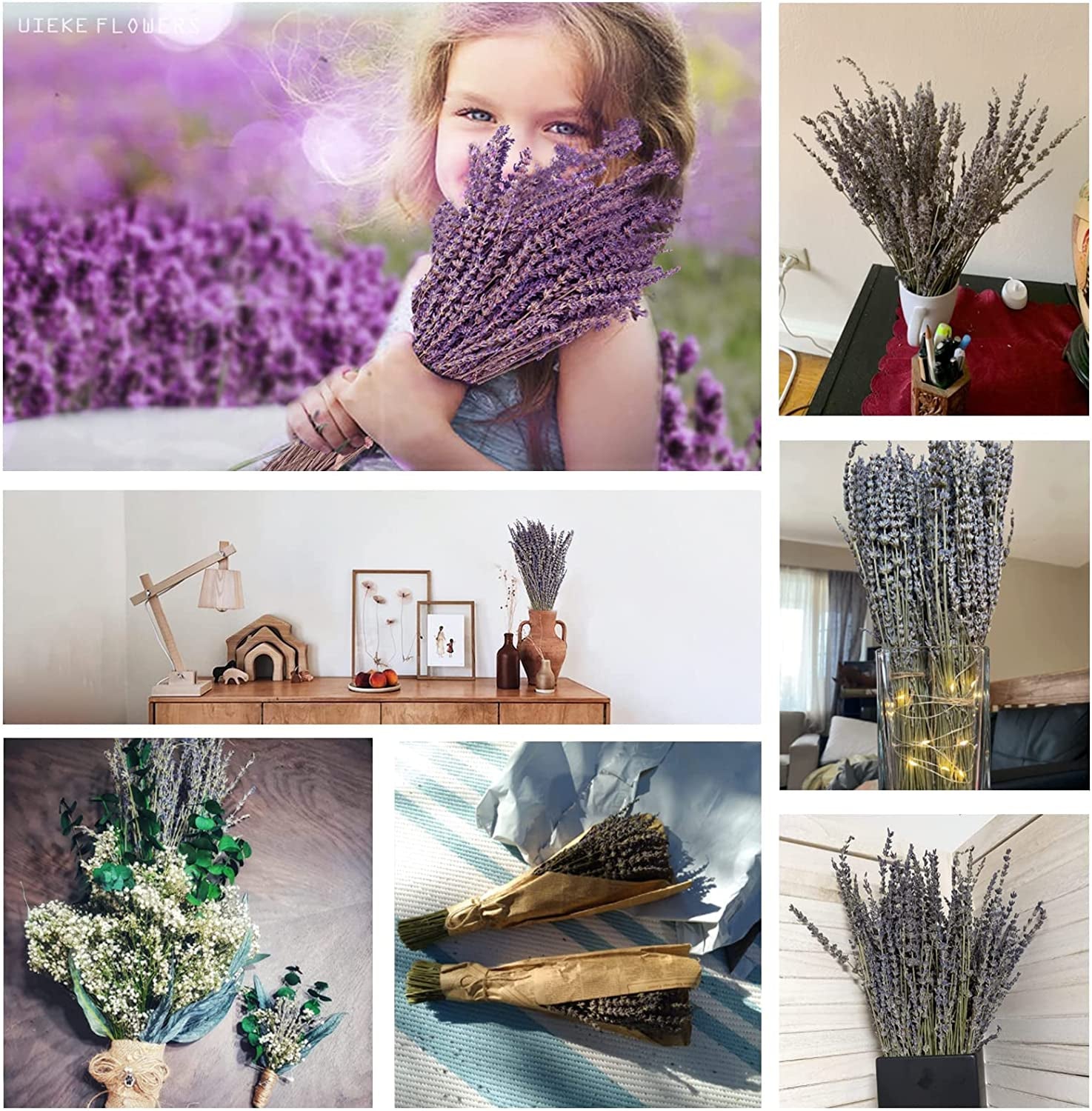 Dried Lavender Bundles, Uieke Natural Dried Lavender Flowers 280-300 Stems 16“ for Home Weeding Decoration Flower Arrangements Home Fragrance 2 Bundles