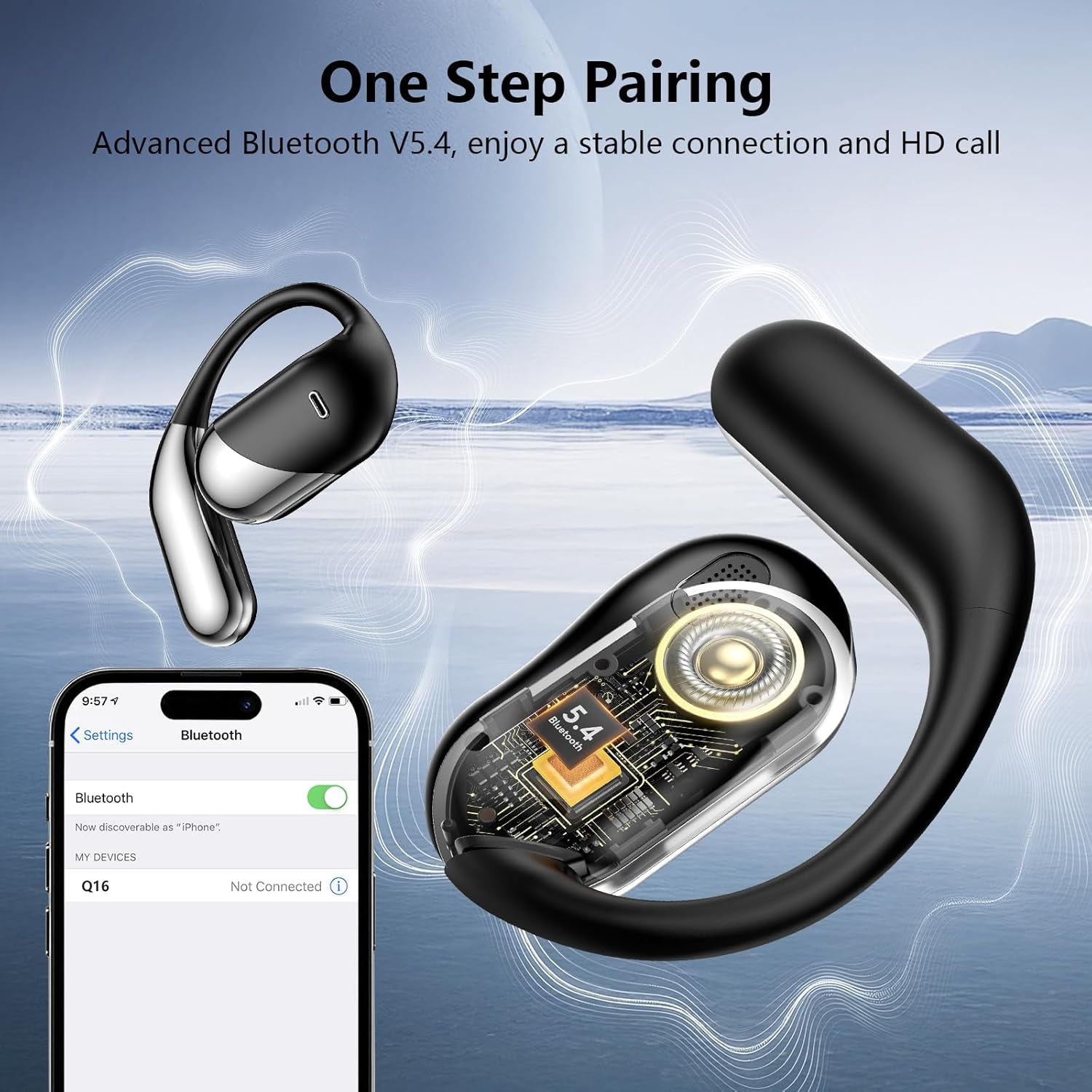 Open Ear Bone Conduction Headphones，,Over Ear Earbuds with Ergonomic Earhook,Bluetooth Headphones 5.4 with Smart Digital Display,50H Playtime Translation Earbuds Real Time - AI 144 Language