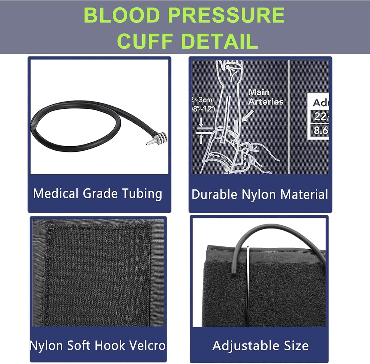 Replacement Extra Large Cuff for Omron BP Monitors 22-52CM Big Arm - Adjustable XL Blood Pressure Cuff, Includes 6 Universal Interface, Blood Pressure Monitors Large Cuff Compatible（Dark Gray）