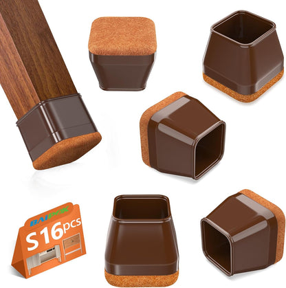 16Pcs Square Chair Leg Floor Protectors with Thickened Felt Pads Silicone Chair Leg Covers Caps to Protect Hardwood Tile Floors Furniture Feet Reduce Noise (Brown S Fit 0.87"-1.10")