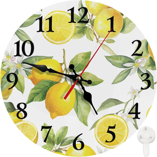 Britimes round Wall Clock Silent Non-Ticking Battery Operated Clock 10 Inch, Summer Lemon Home Decor for Living Room, Kitchen, Bedroom, and Office