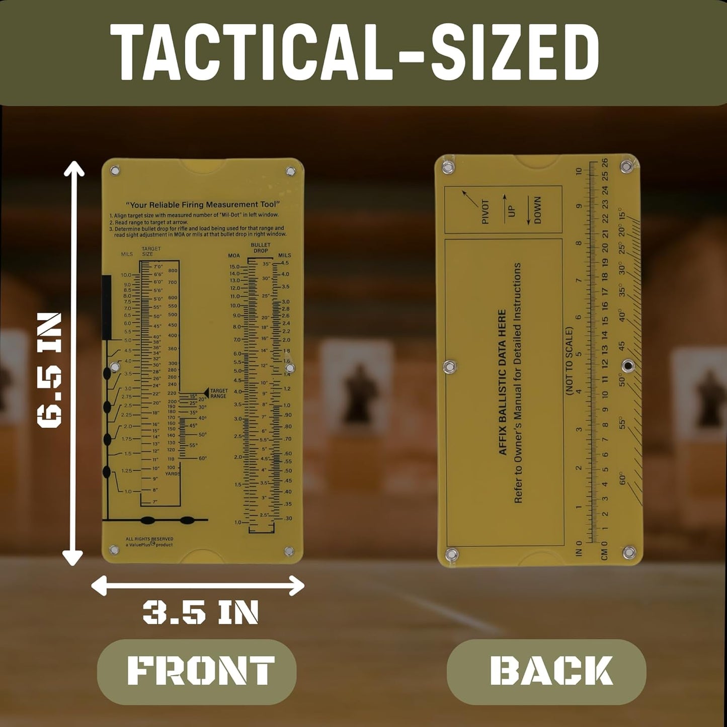 MRAD Ruler Range to Target Calculator Compact and Portable Firing Measurement Slide Rule Tool for Hunting and Long-Range Shooting