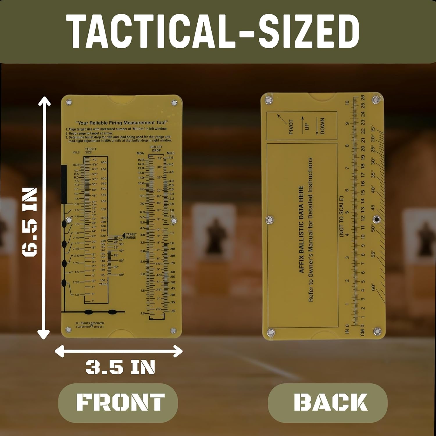 MRAD Ruler Range to Target Calculator Compact and Portable Firing Measurement Slide Rule Tool for Hunting and Long-Range Shooting
