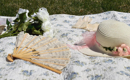 BABEYOND Cotton Lace Folding Handheld Fan Embroidered Bridal Hand Fan with Bamboo Staves for Wedding Decoration Dancing Party