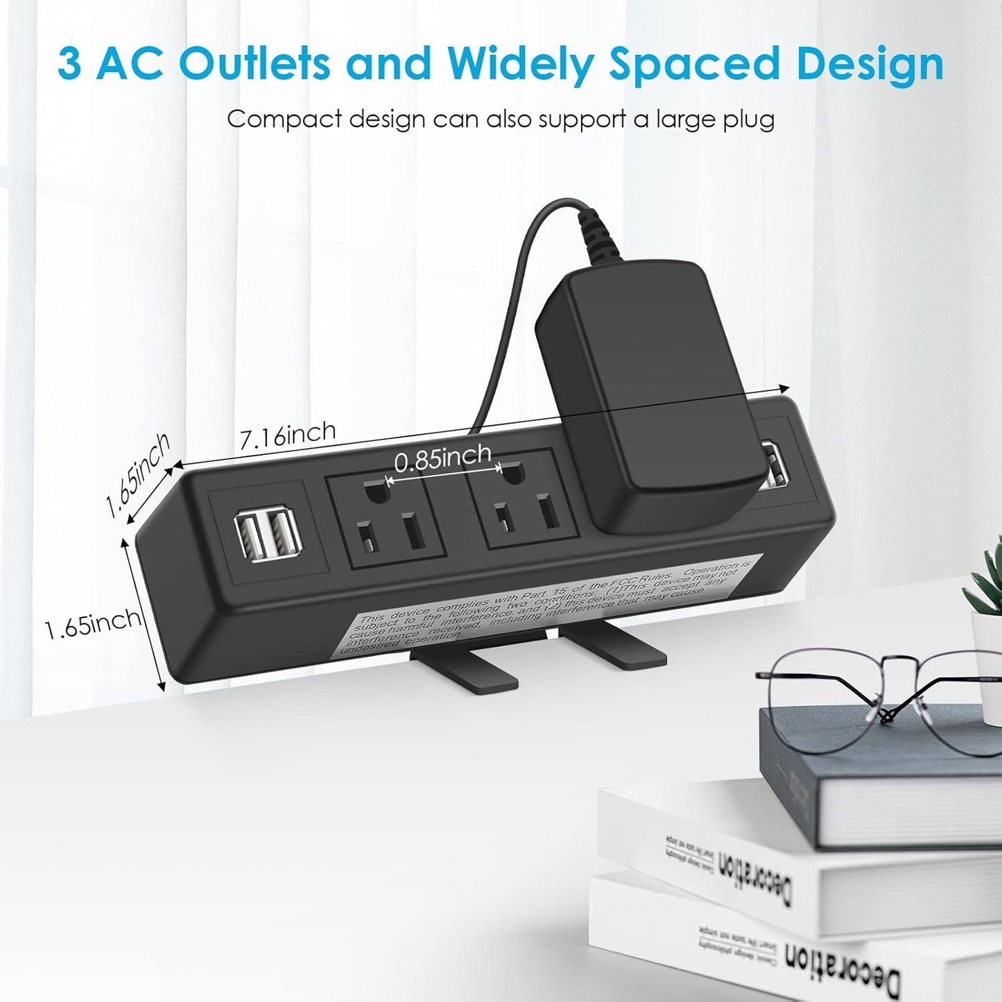 3 AC Outlet Desk Clamp Power Strip, Desk Mount USB Charging Power Station, Removable Desktop Edge Power Center Plugs Output 125V/60HZ/12A/1500W, USB 5V/4A 6.56FT Cable