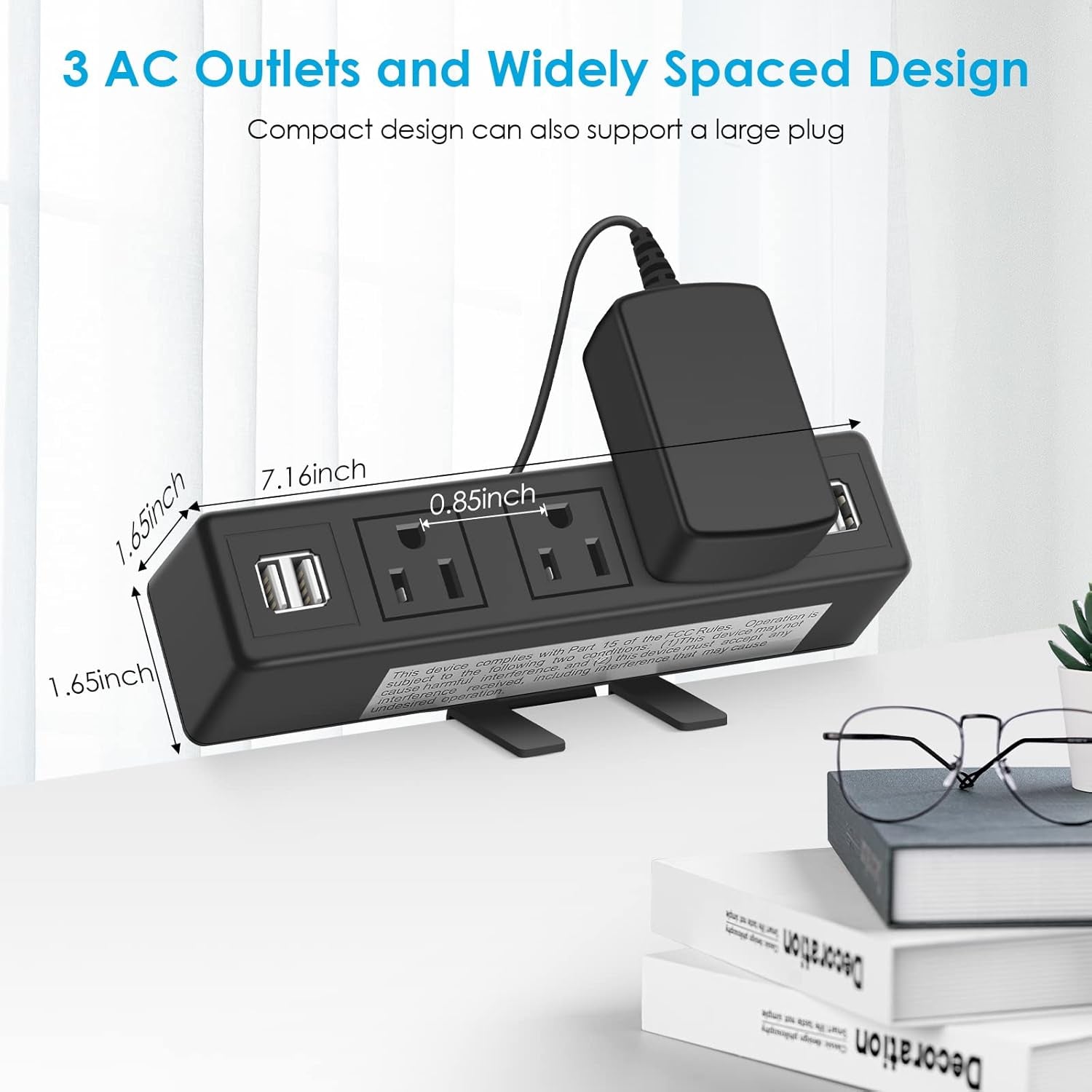 3 AC Outlet Desk Clamp Power Strip, Desk Mount USB Charging Power Station, Removable Desktop Edge Power Center Plugs Output 125V/60HZ/12A/1500W, USB 5V/4A 6.56FT Cable