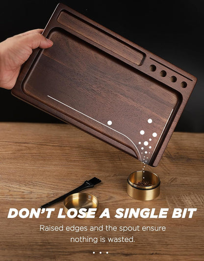Black Walnut Rolling Tray 11"X7" Tray Rolling Tray Set with Cleaning Brush and Scoop Card - Accessories for Rolling Papers, Grinders - Tray with Smooth Rounded Edges