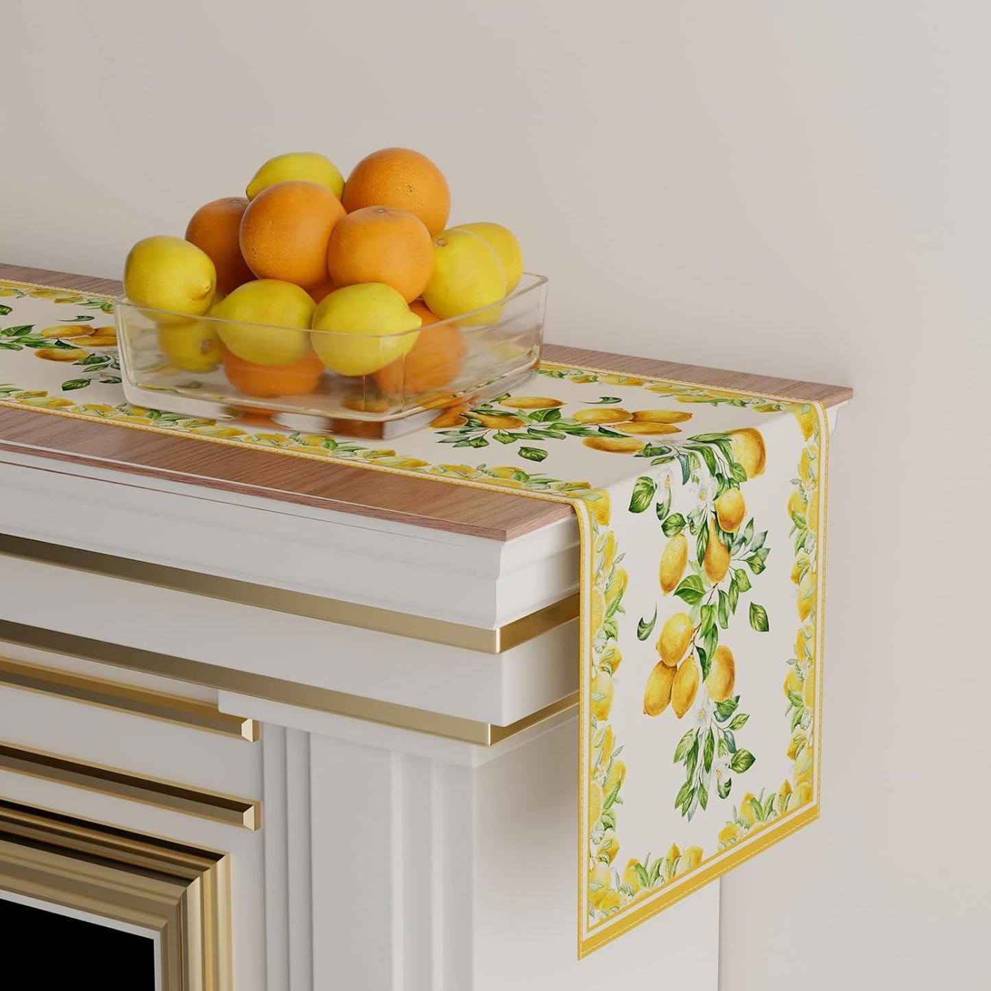 XCHI Yellow Lemon Flowers Leaves Summer Table Runner Decoration for Home Kitchen Holiday Party Farmhouse 13X90 Inch
