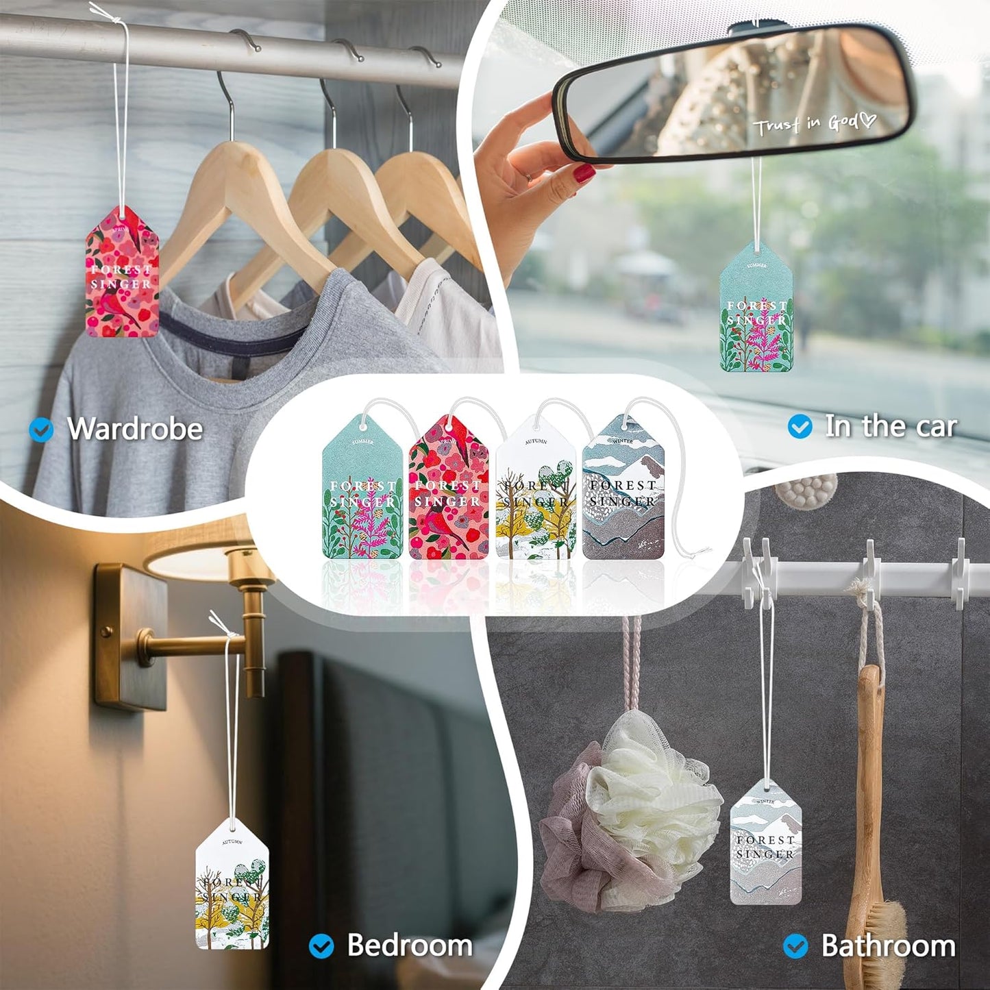 2-Pack Trust in God Rearview Mirror Sticker, Christian Car Accessories with 4 Hanging Air Fresheners, Rearview Mirror Decals Auto Decor Vanity Mirror Car Charm Religious Car Air Freshener Bulk