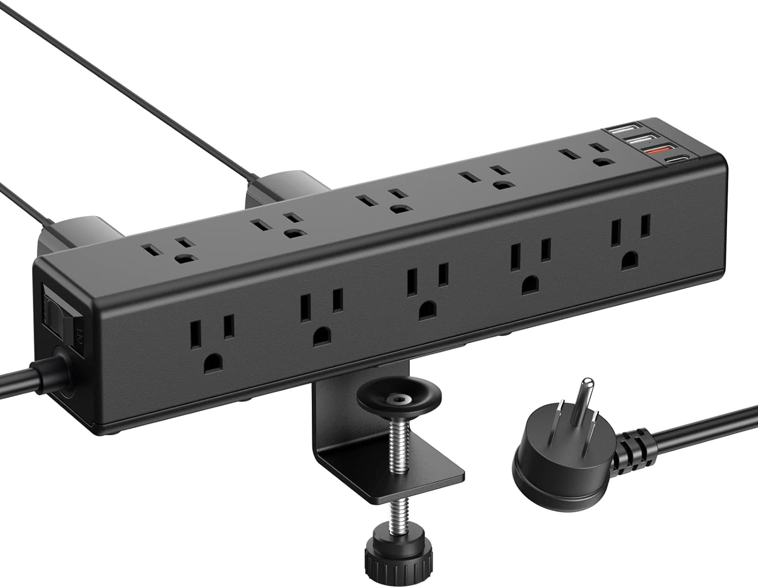 CCCEI Standing Desk Clamp Power Strip with 15 Outlets, Widely Spaced Desktop Edge Mount Surge Protector Outlet, Fast Charging USB-A and USB-C Ports, 6 FT Flat Plug, Black Fit 1.6 Inch Table Top.