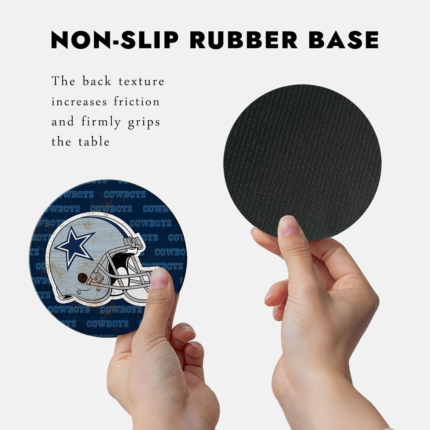 Coasters for Drinks，Cup Coasters Set of 4 for Tabletop,Coffee Table，Blue White Design Drinking Coaster for Sport Football Fans，4 Inches Non-Slip Rubber Base