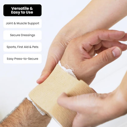 Juvale Cohesive Self-Adhering Elastic Bandage Wrap - Sprain Support & Medical Tape - Vet Wrap for Horses & Horse Leg Support - Sport Tape & Tattoo Bandage - 4 in X 5 Yd, Tan, Pack of 6