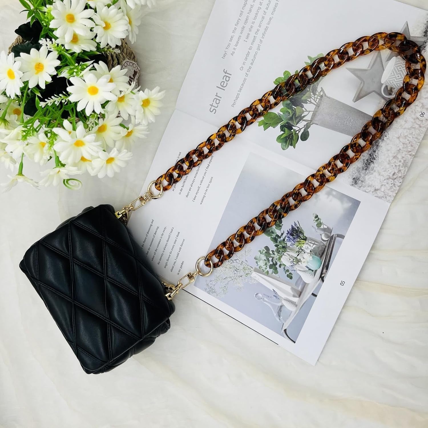 Havique Purse Chain Bag Charm Purse Straps Replacement Crossbody Shoulder Straps for Bags Handbags Chains Accessories, Acrylic Leopard Print 32"
