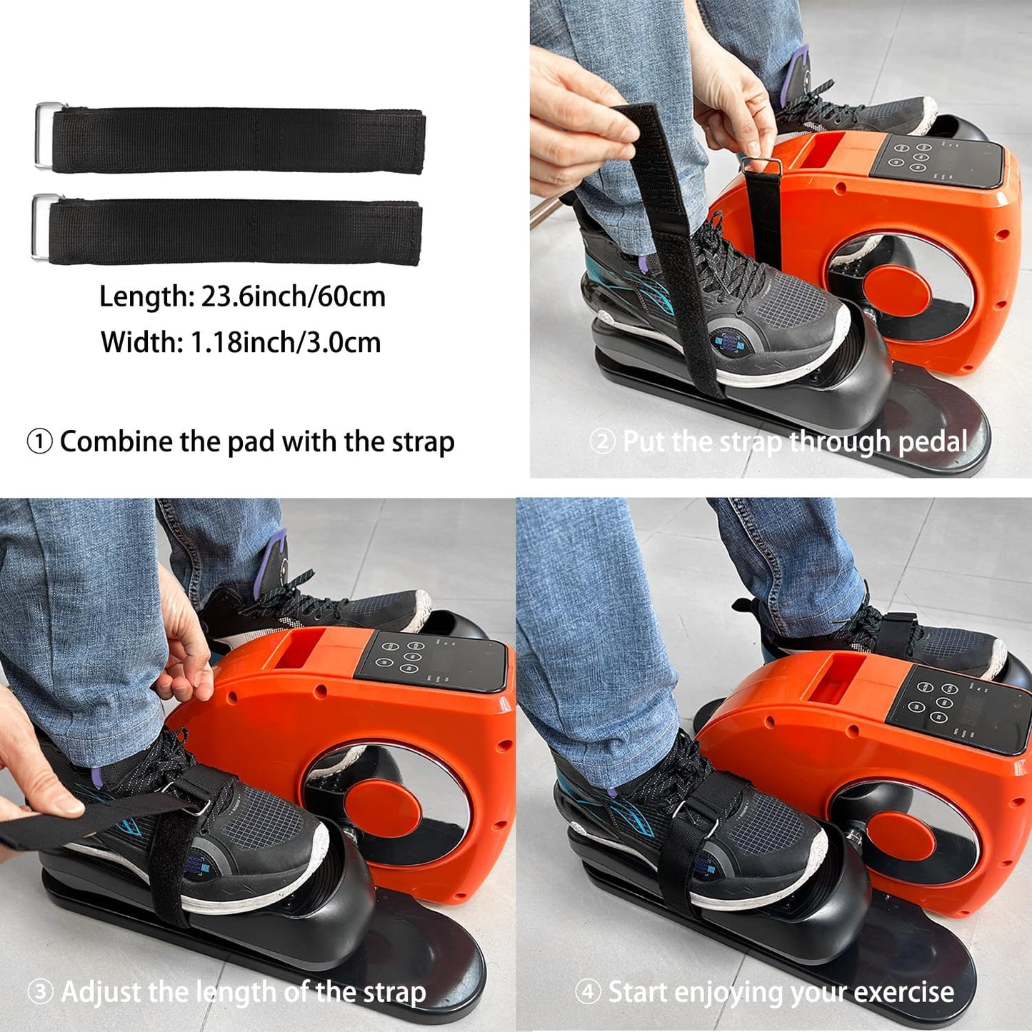 4Pcs under Desk Elliptical Pedal Straps, Adjustable Ellipse Leg Exerciser Straps for Leg/Bike Pedal Exerciser & Elliptical Stepper, Seniors Sitting Fitness Home Office Sports Accessories