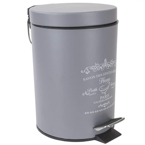 Home Basics Paris Collection Bathroom Accessories, Office, Bedroom, Decorative Waste Basket with Stylish Accent Decor to Complement Any Bathroom, 3 Liter Waste Bin, Grey
