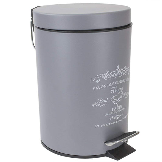 Home Basics Paris Collection Bathroom Accessories, Office, Bedroom, Decorative Waste Basket with Stylish Accent Decor to Complement Any Bathroom, 3 Liter Waste Bin, Grey
