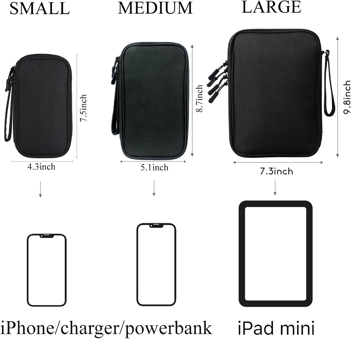 Travel Accessories Organizer Electronics Pouch for Keeping Cables in Order (Medium, Black)
