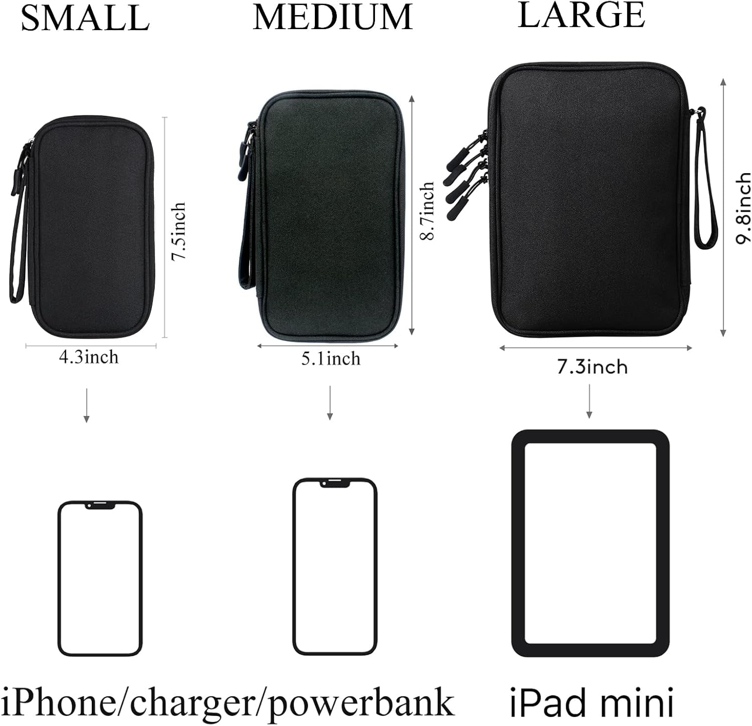 Travel Accessories Organizer Electronics Pouch for Keeping Cables in Order (Medium, Black)