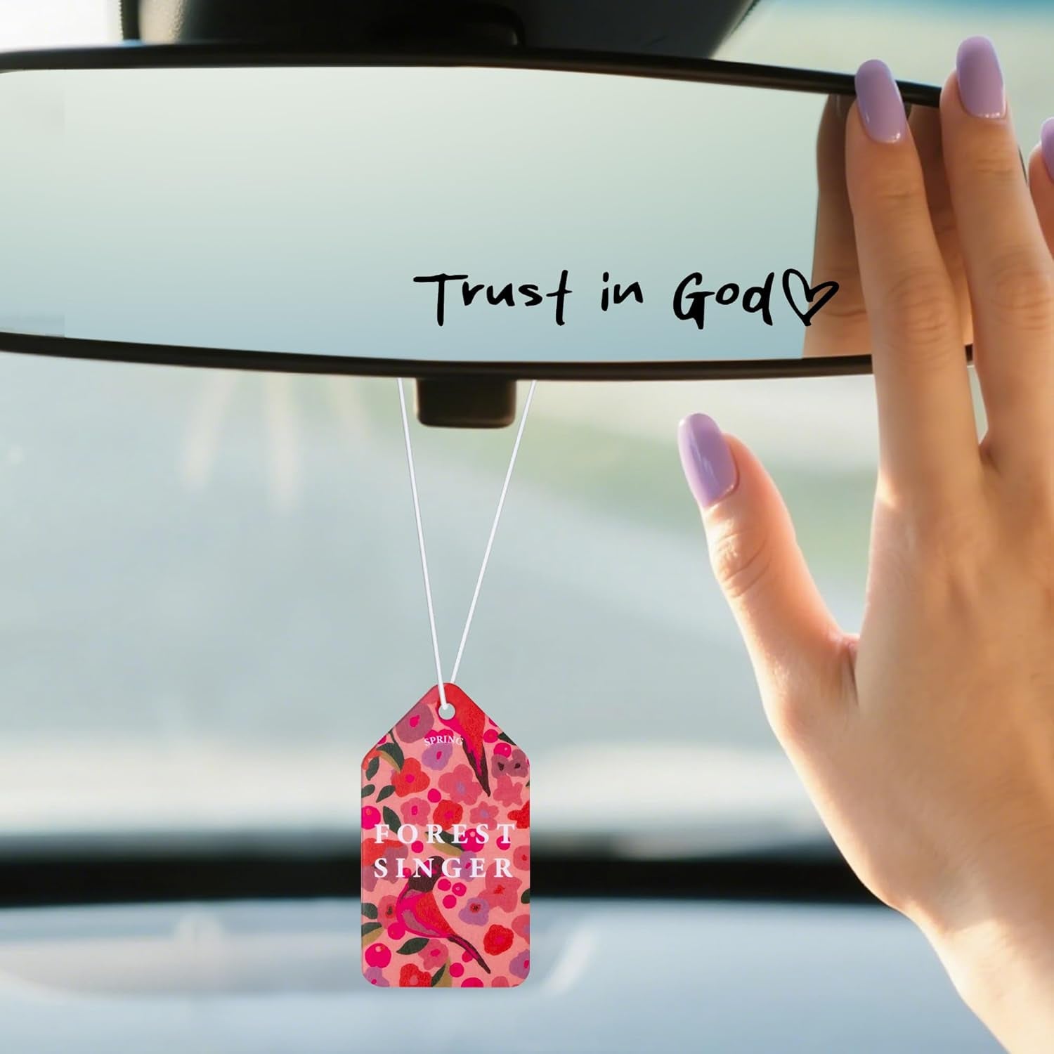 2-Pack Trust in God Rearview Mirror Sticker, Christian Car Accessories with 4 Hanging Air Fresheners, Rearview Mirror Decals Auto Decor Vanity Mirror Car Charm Religious Car Air Freshener Bulk