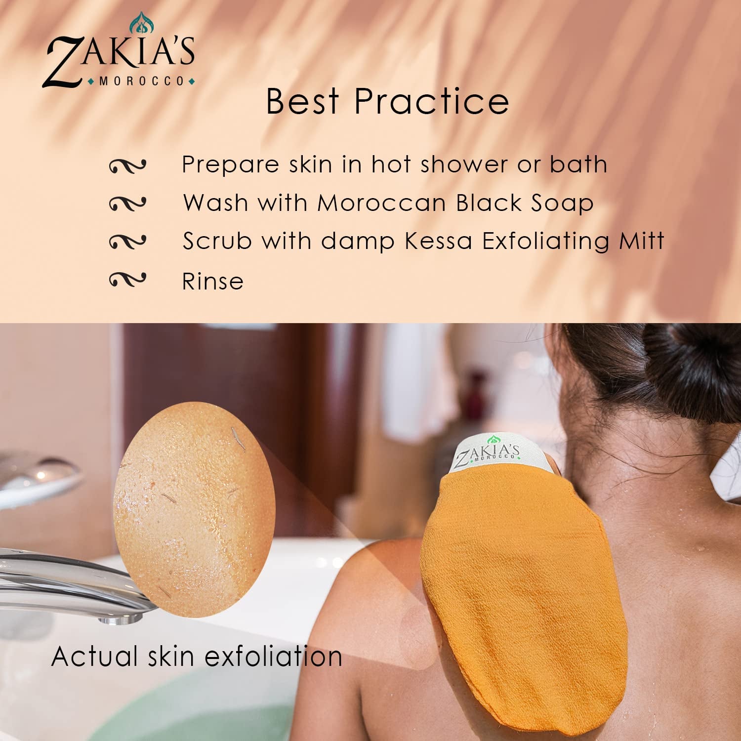 Original Kessa Exfoliating Glove - Salmon Beige - Microdermabrasion Exfoliating Mitts, Removes Unwanted Dead Skin, Dirt and Grime and Keratosis Pilaris. Great for Spray Tan Removal. 1 Unit