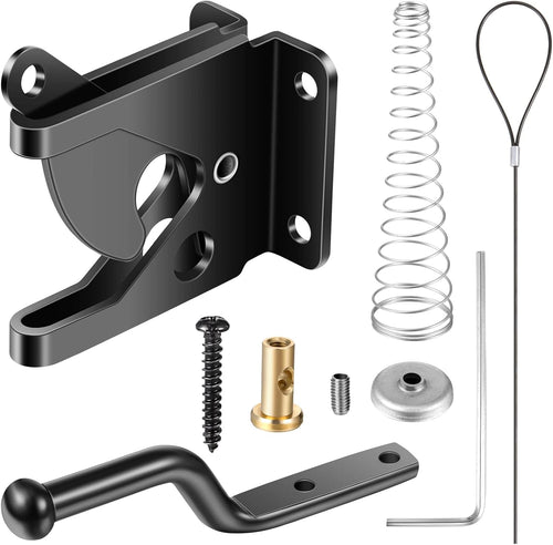 Hotop Self Locking Gate Gravity Latch for Wooden Fence, Heavy Duty Gravity Fence Latch with Stainless Steel Spring Loaded, Automatic Cable Pull Door for Outdoor Pool Metal Post Mount Garden Shed