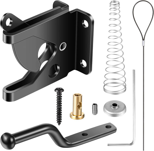 Hotop Self Locking Gate Gravity Latch for Wooden Fence, Heavy Duty Gravity Fence Latch with Stainless Steel Spring Loaded, Automatic Cable Pull Door for Outdoor Pool Metal Post Mount Garden Shed