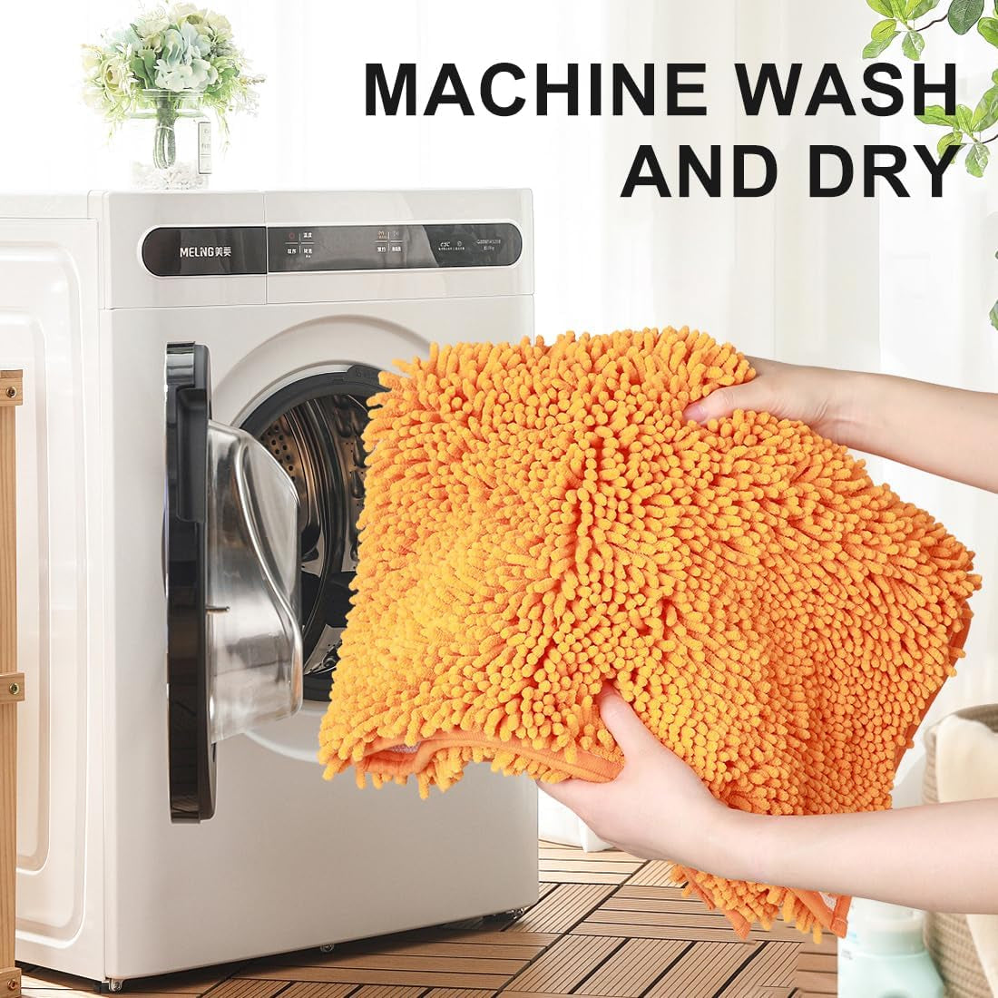 Vctops Orange Fall Plush Chenille Bath Rugs Extra Soft and Absorbent Microfiber Shag Rug, Non-Slip Runner Carpet for Tub Bathroom Shower Mat Orange 16" X 24"