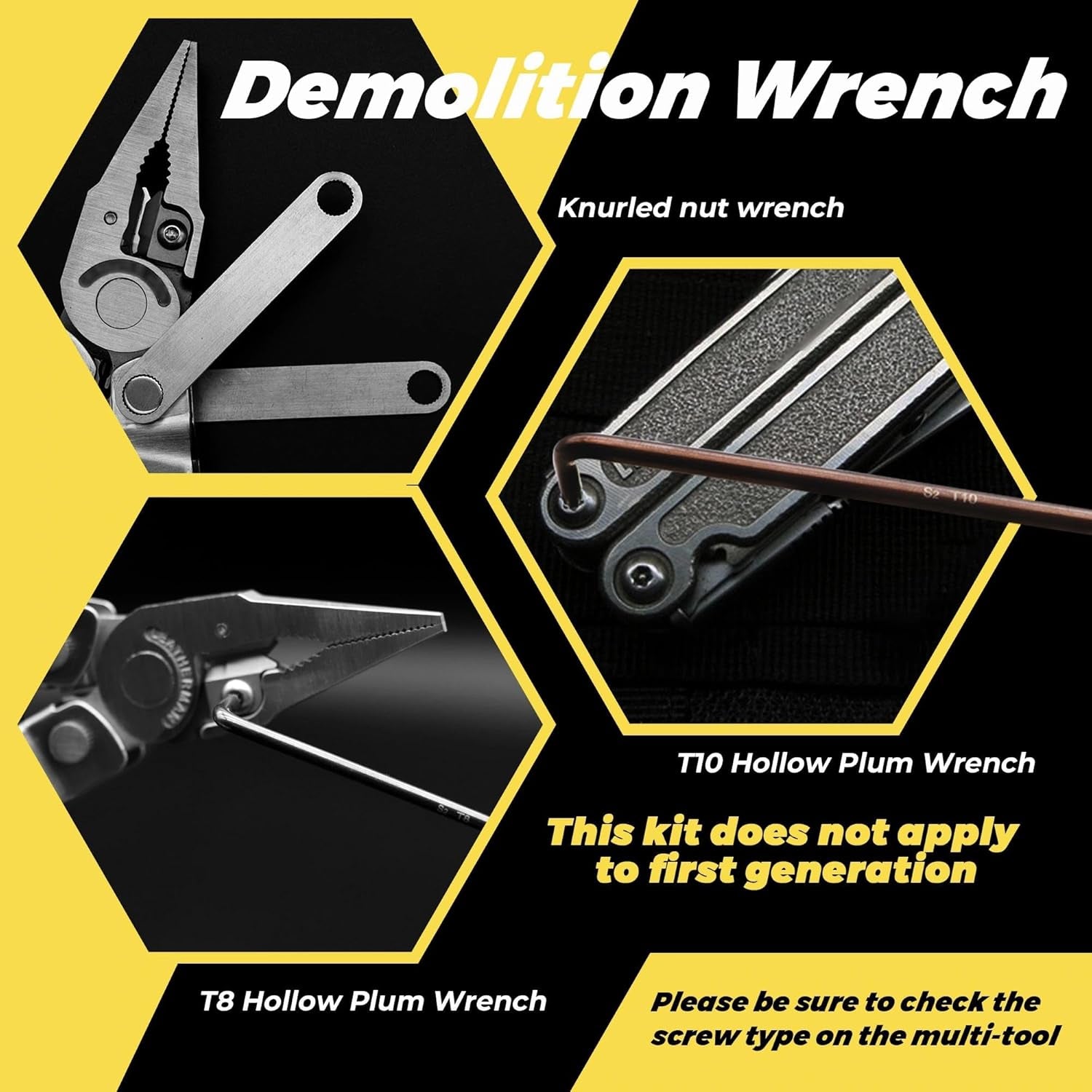 Wrench Set for Multi-Tools - Includes 2 304 Stainless Steel Knurled Nut Wrenches, 2 S2 Steel T10 & 1 T8 Wrenches, Ideal Addition to Multi-Tool Kit for Adjusting Screw Tightness