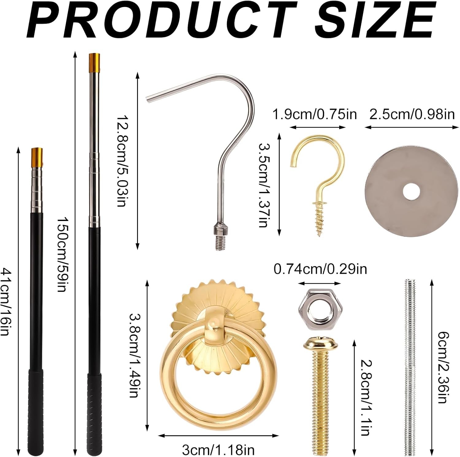Ladder Pull down System Kit, Attic Ladder Pull down System Loft Stair Pull Kit Telescopic Pull down Rod up to 59 Inch Extension Pole with Hooks & Screws for Attic Ladder Accessories Tools