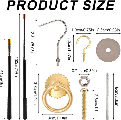 Ladder Pull down System Kit, Attic Ladder Pull down System Loft Stair Pull Kit Telescopic Pull down Rod up to 59 Inch Extension Pole with Hooks & Screws for Attic Ladder Accessories Tools