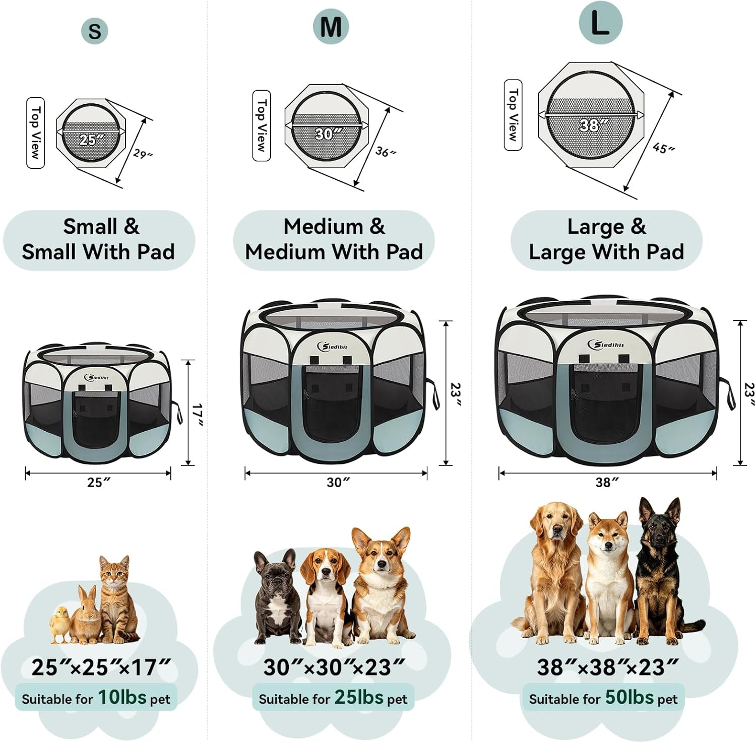 Siedihit Dog Cat Playpen, Puppy Pet Playpen Indoor for Small Dog Crate Tent Cage Outdoor, Portable Pop up Dogs Enclosure Kennel with Carrying Case for Dogs/Cats/Rabbits(Grey, Small