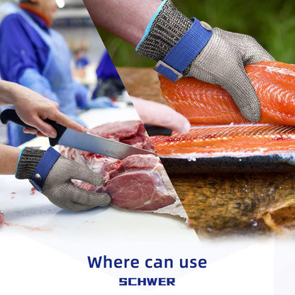 Schwer Slicepro ANSI A9 Cut Resistant Glove PR1706, Stainless Steel Mesh Metal Glove, Food Grade for Kitchen Cooking, Butcher Meat Cutting, Oyster Shucking, Mandoline, Fishing, (M, 1 PCS)