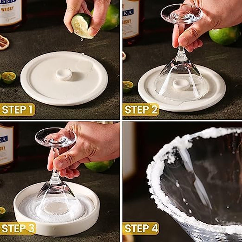 Cosnou Ceramic Margarita Salt Rimmer with Lid Home Bar Accessories for Seasoning - Rimmers for Drinks - Bartender Kit Tools - Bar Decor ，Sugar Salt Rimmer Plate （Hand Make）