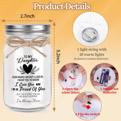Gift for Daughter, Daughter Birthday Gifts from Mom Dad, Mother Daughters Gift, Daughters Gifts Mother'S Day Graduation Decorative Jar Light Night