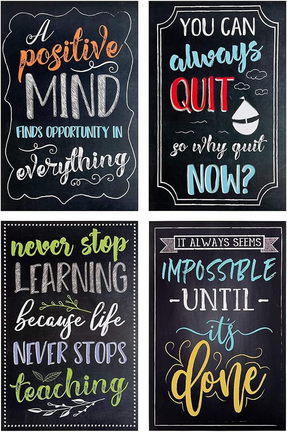 Juvale 20-Pack 13X19 in Motivational Classroom Posters - Chalkboard-Style Wall Decor, Classroom Decor, Bulletin Board Decorations, School Supplies for Teachers, Growth Mindset Posters