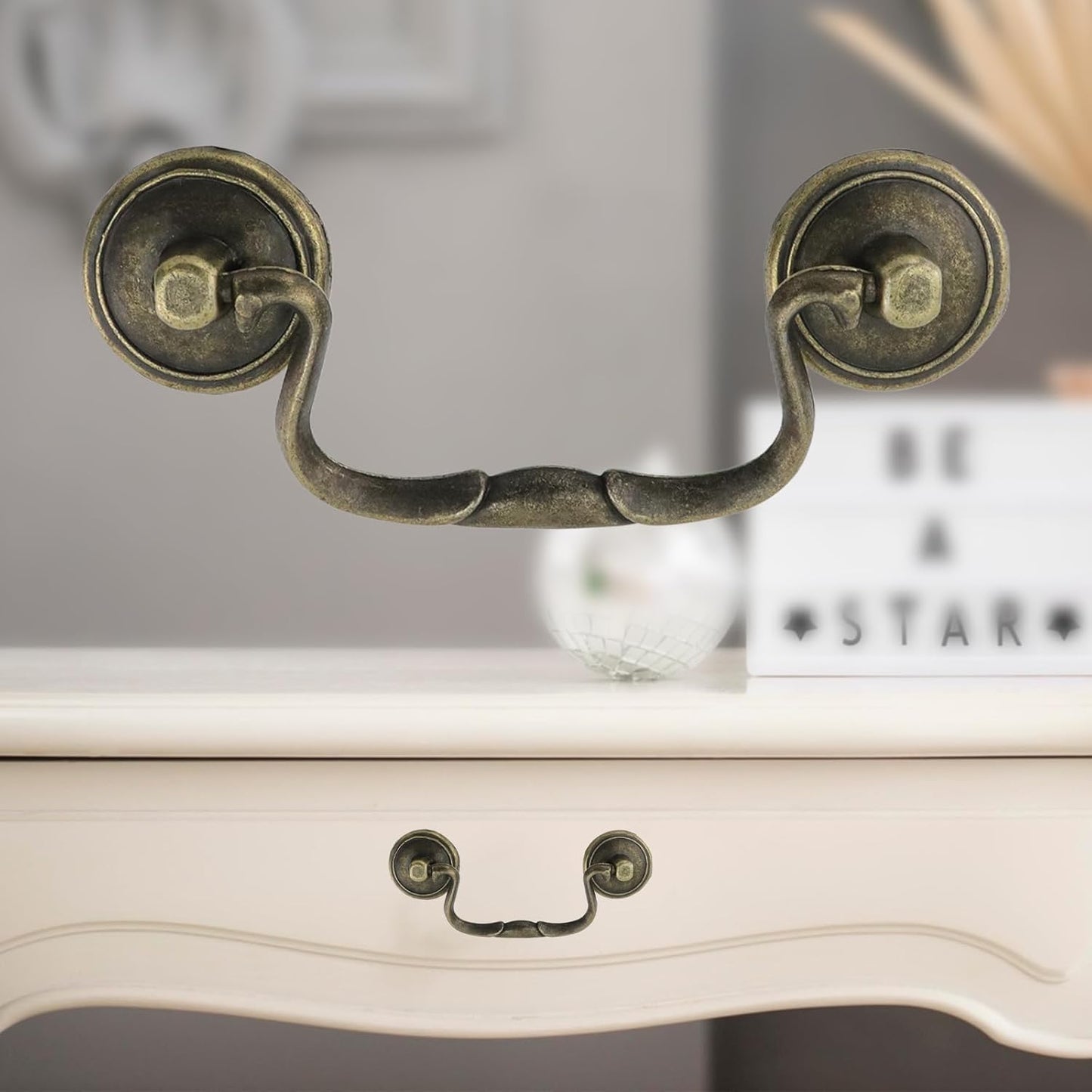 6 Pcs Antique Bail Handle Drop Pulls Vintage Bronze Drop Bail Drawer Pulls Cabinet Pull Handles for Closets, Cabinet, Drawer, Furniture (3.3" Hole Centers, 4.4" Total Length)